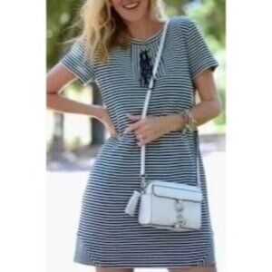 CAbi #5268 Captain Striped Lace Up Nautical Blue White Dress Small
